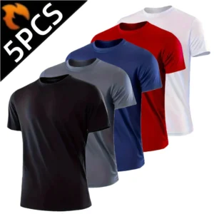 5Pcs Men's Quick Dry Basic Short Sleeve
